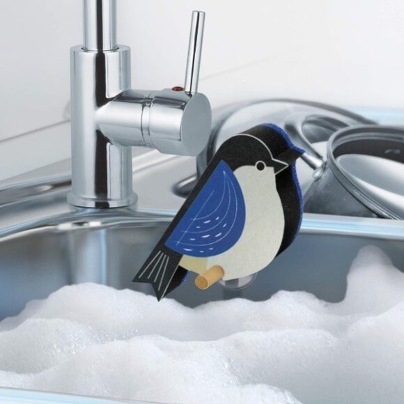 Perched Bird Kitchen Sponges with Suction Perch, Set of 4 Birds - Picture 4 of 4